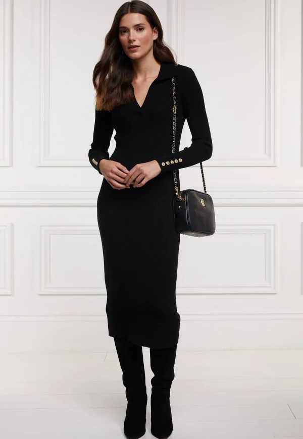 Hot Knitted Shirt Dress - Black Women Dresses