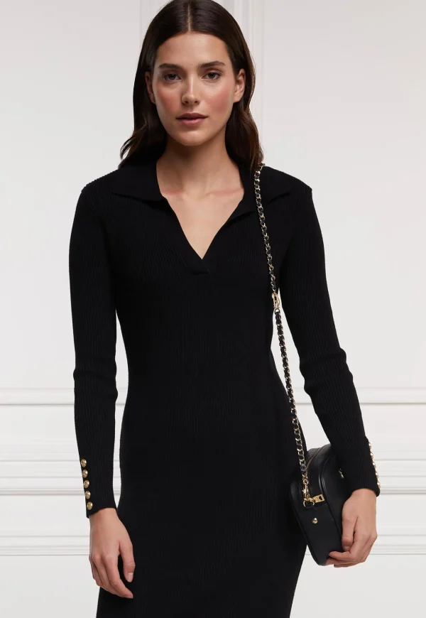 Hot Knitted Shirt Dress - Black Women Dresses