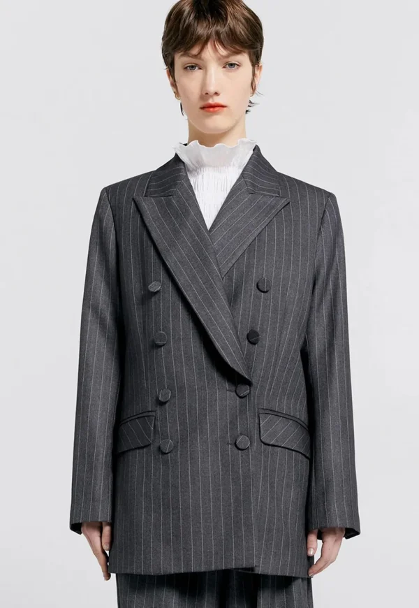 Hot Kyoto Double Breasted Jacket - Charcoal Pinstripe Women Blazers & Jackets