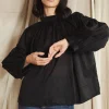 Online Long Preacher Top - Black Cotton Voile Women Tops & Tees