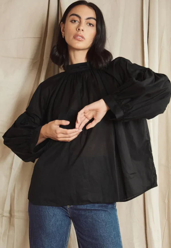 Online Long Preacher Top - Black Cotton Voile Women Tops & Tees