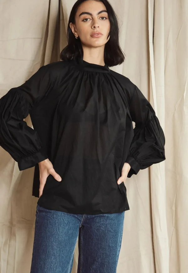 Online Long Preacher Top - Black Cotton Voile Women Tops & Tees