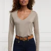 Best Long Sleeve V Neck Tee - Oatmeal Women Tops & Tees