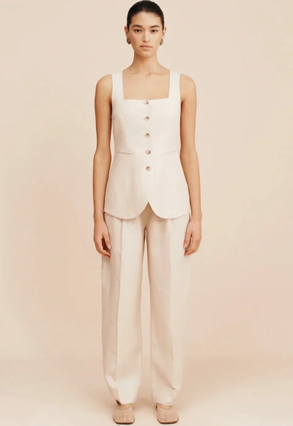 Clearance Lucille Gilet - Beige Pinstripe Women Tops & Tees