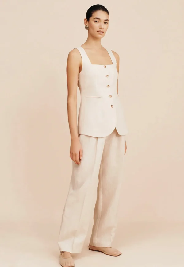 Clearance Lucille Gilet - Beige Pinstripe Women Tops & Tees