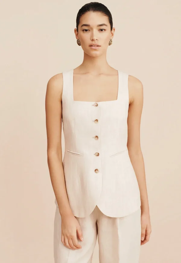 Clearance Lucille Gilet - Beige Pinstripe Women Tops & Tees