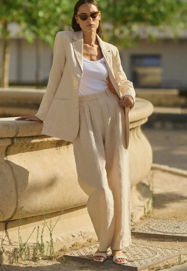 Best Lucille Trouser - Beige Pinstripe Women Pants