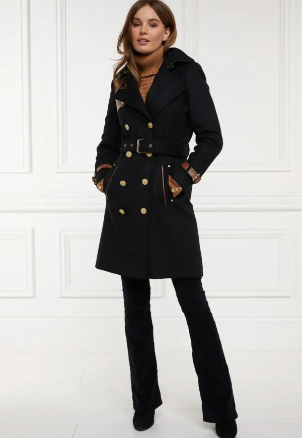 Outlet Marlborough Trench Coat - Black Tan Women Coats