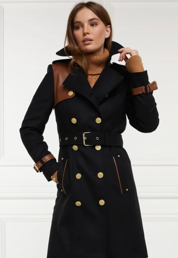 Outlet Marlborough Trench Coat - Black Tan Women Coats