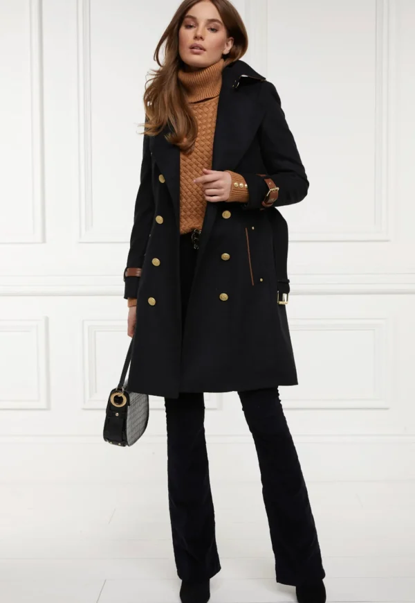 Outlet Marlborough Trench Coat - Black Tan Women Coats