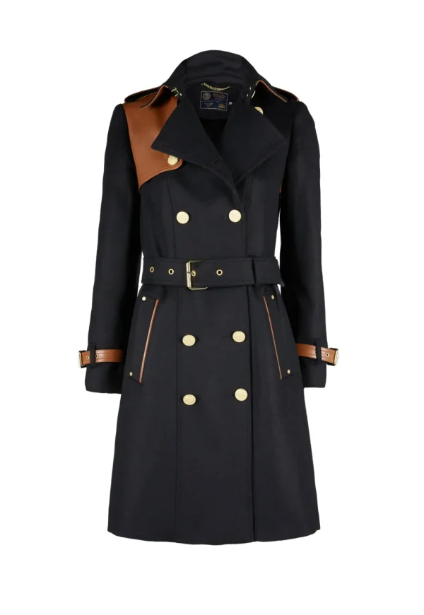 Outlet Marlborough Trench Coat - Black Tan Women Coats