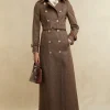 Sale Marlborough Trench Coat Full Length - Large Scale Brown Herringbone Women Coats