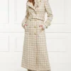 Hot Marlborough Trench Coat Full Length - Camel Houndstooth Women Coats