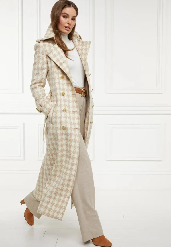 Hot Marlborough Trench Coat Full Length - Camel Houndstooth Women Coats