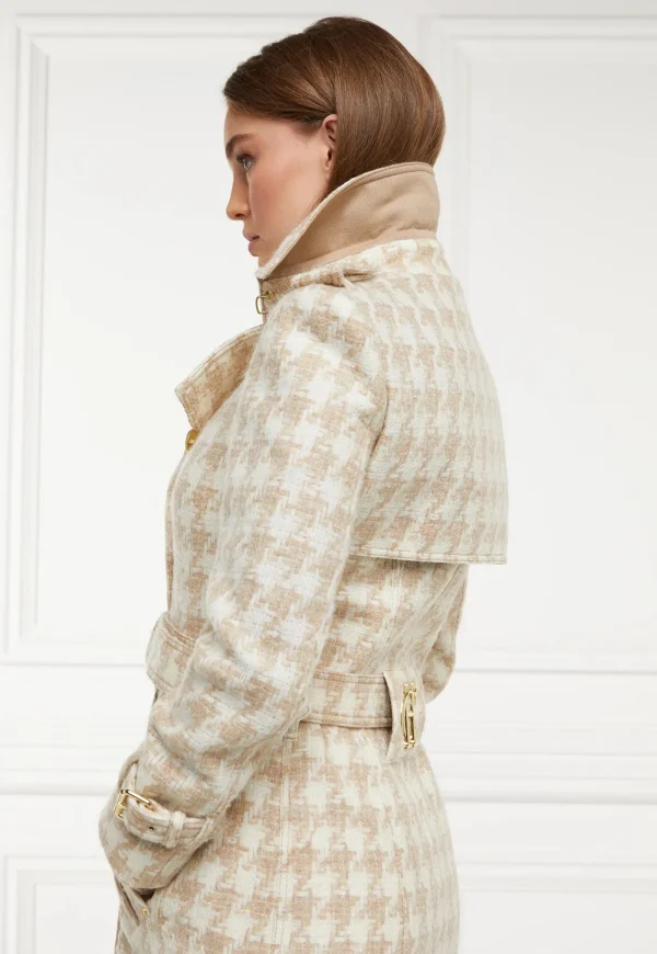 Hot Marlborough Trench Coat Full Length - Camel Houndstooth Women Coats