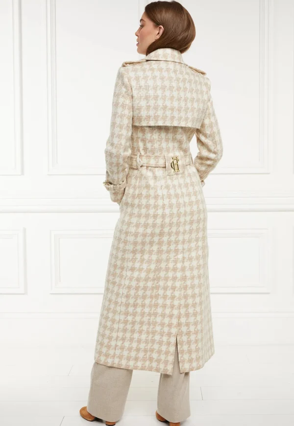 Hot Marlborough Trench Coat Full Length - Camel Houndstooth Women Coats