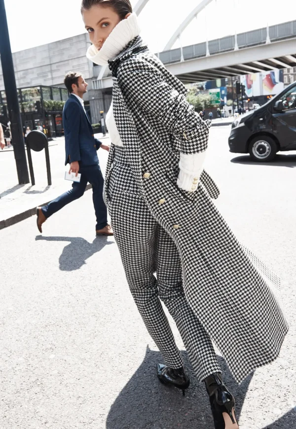 Discount Marlborough Trench Coat Full Length - Houndstooth Women Coats