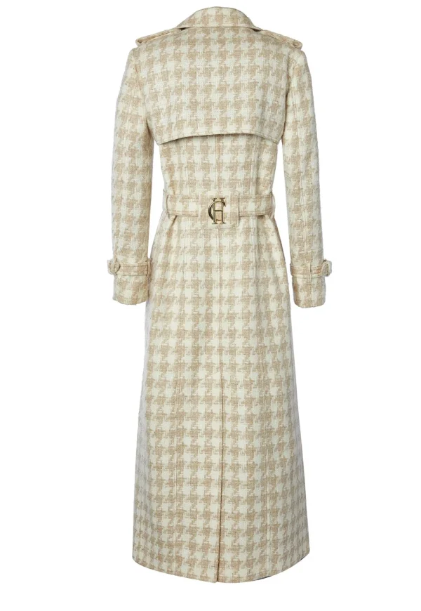 Hot Marlborough Trench Coat Full Length - Camel Houndstooth Women Coats
