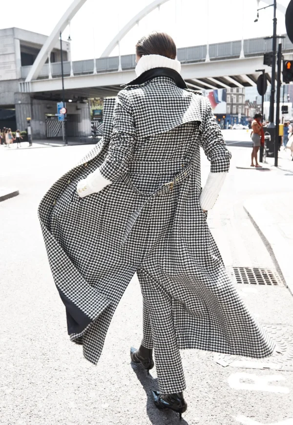 Discount Marlborough Trench Coat Full Length - Houndstooth Women Coats