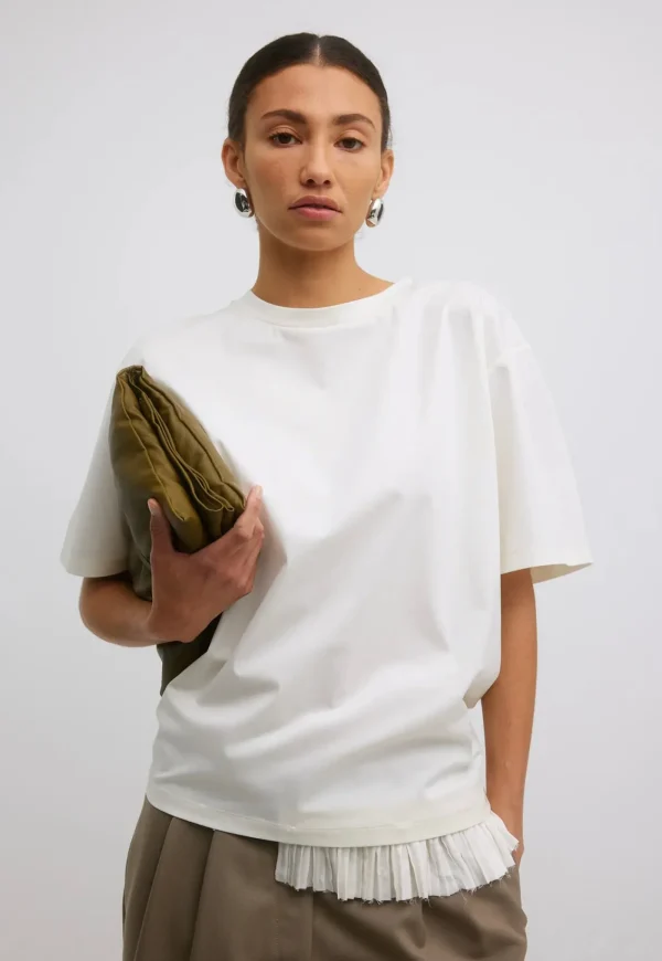 Online Mavis Tee - Stucco With Ruffle Trim Women Tops & Tees