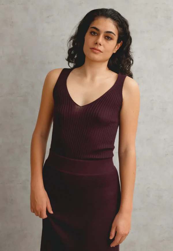 Discount Merino Rib V Neck Tank - Fig Women Tops & Tees | Knitwear