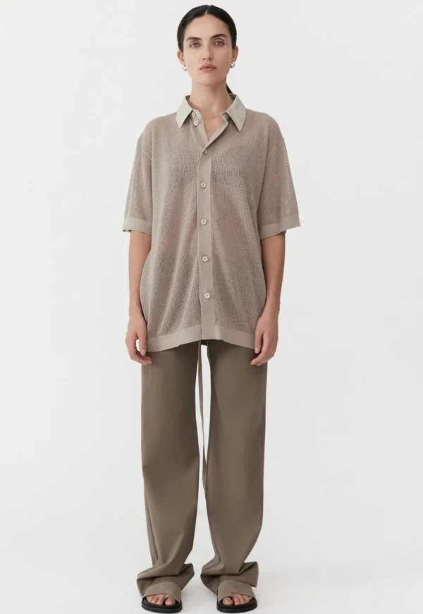 Clearance Mesh Short Sleeve Shirt - Fog Women Tops & Tees