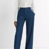 Fashion Mid Rise Pintuck Twill Wide Trouser - Indigo Women Pants