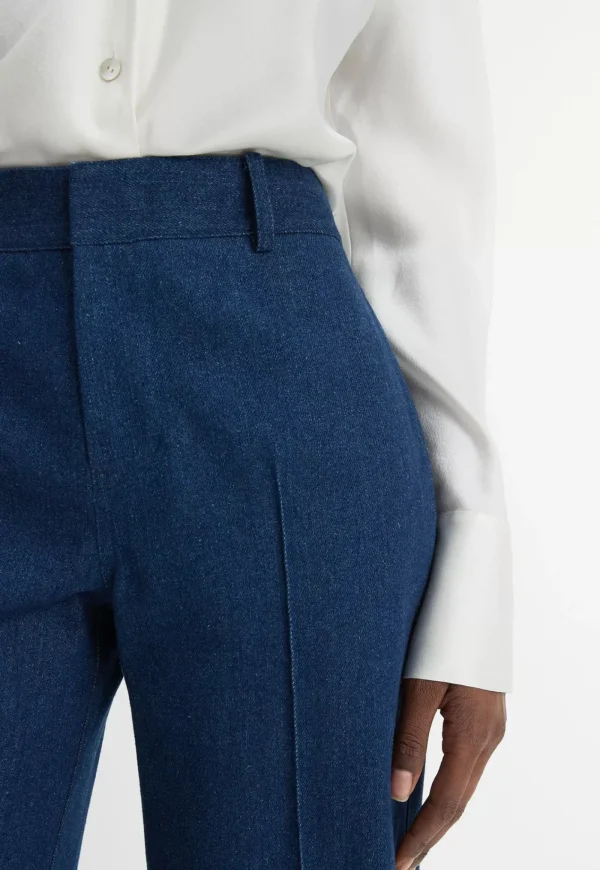 Fashion Mid Rise Pintuck Twill Wide Trouser - Indigo Women Pants