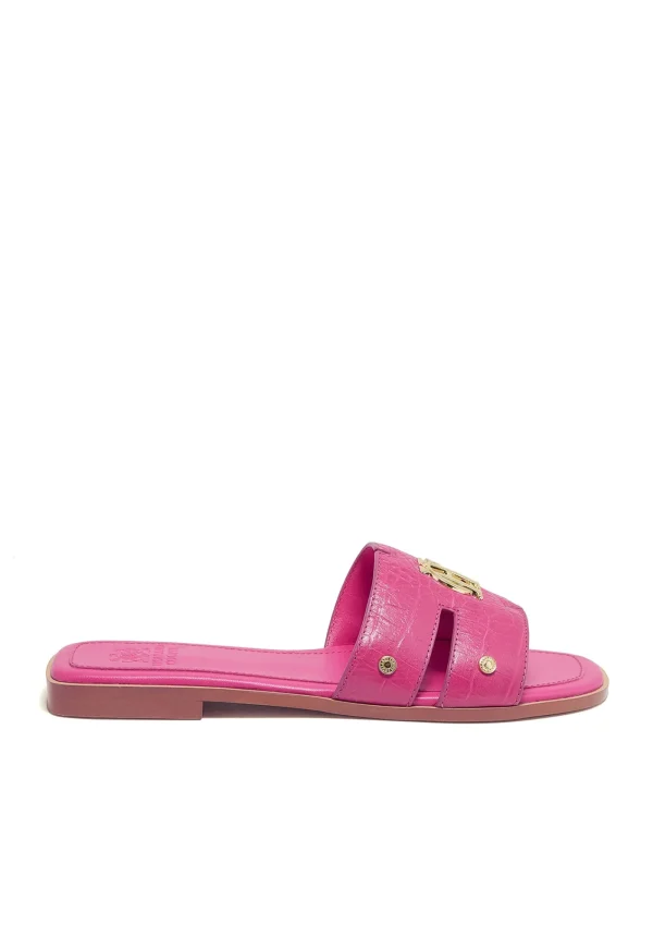 Hot Monogram Slides - Pink Croc Women Footwear | Slides & Sandals
