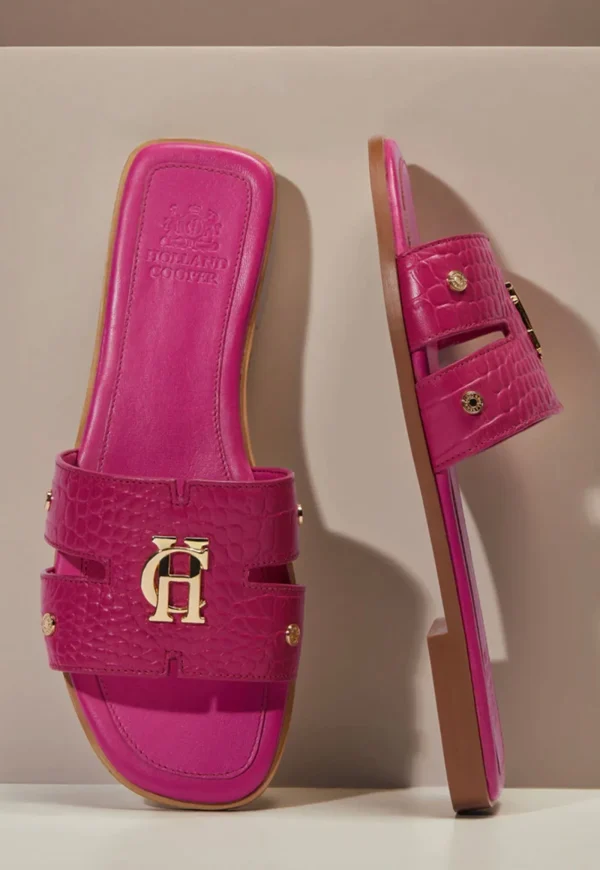 Hot Monogram Slides - Pink Croc Women Footwear | Slides & Sandals