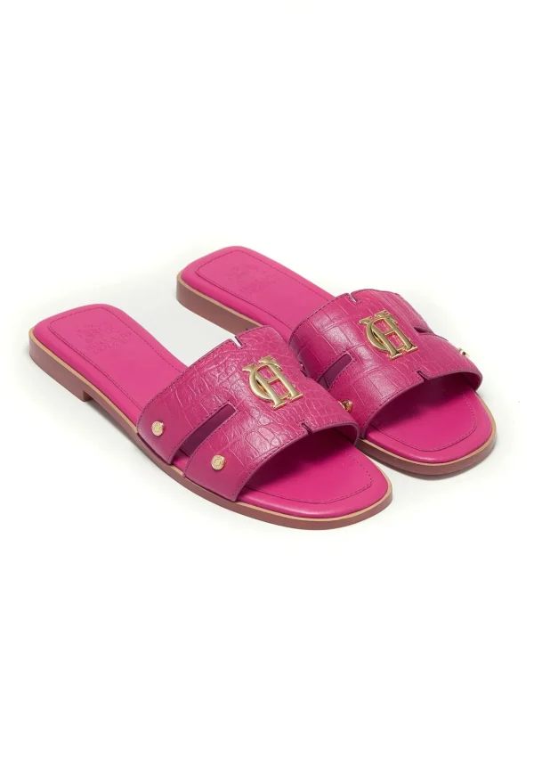 Hot Monogram Slides - Pink Croc Women Footwear | Slides & Sandals
