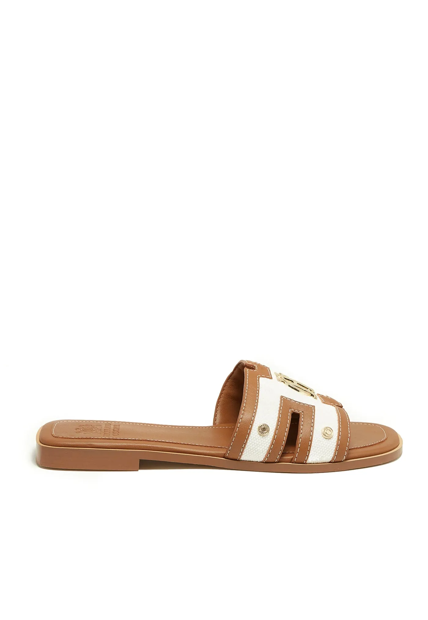 monogram_slides__tan_canv_0.webp Fashion Monogram Slides - Tan Canvas Women Footwear | Slides & Sandals