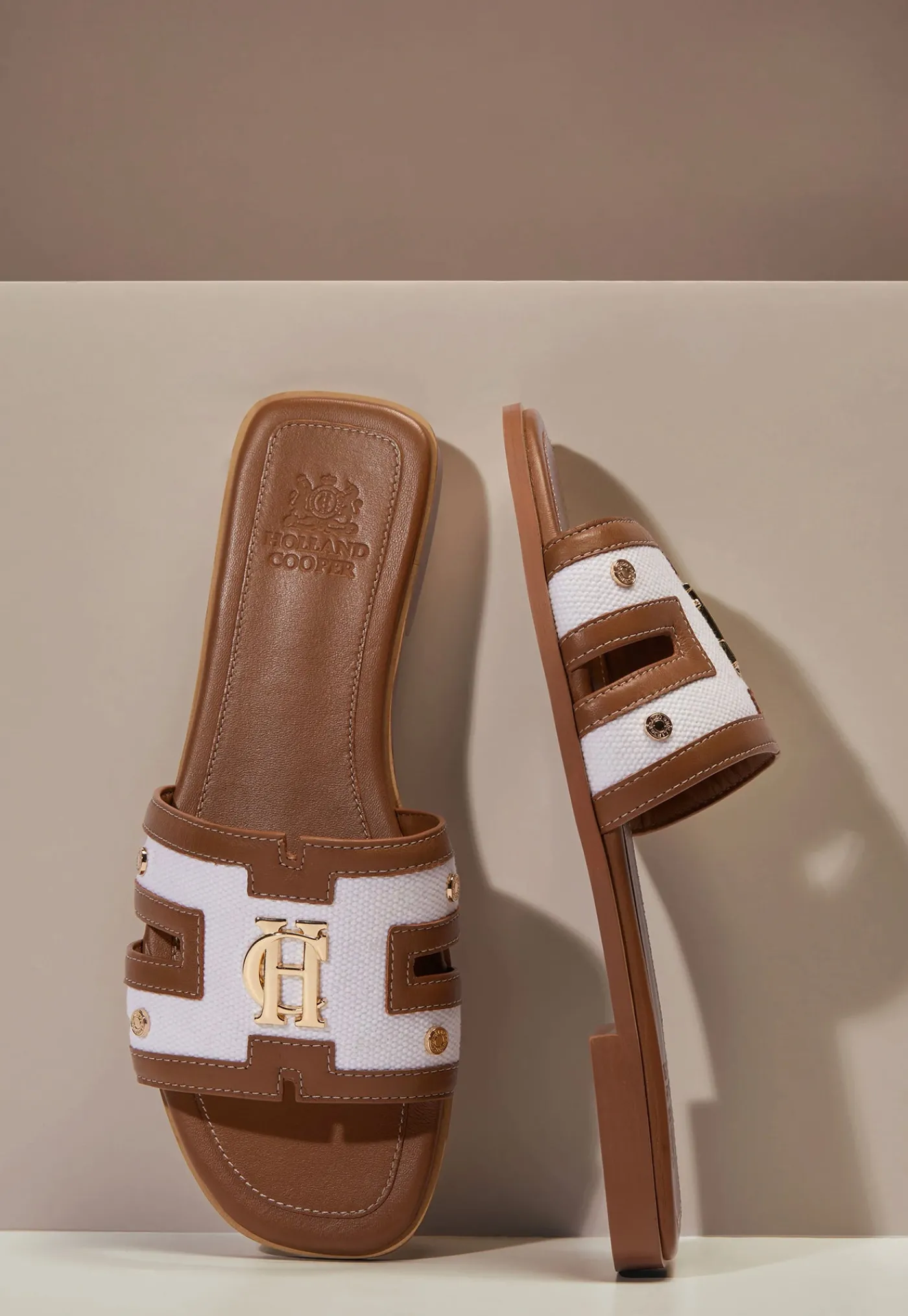monogram_slides__tan_canv_2.webp Fashion Monogram Slides - Tan Canvas Women Footwear | Slides & Sandals