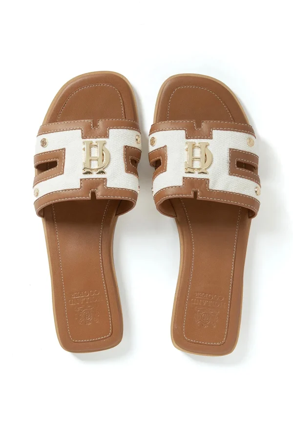 Fashion Monogram Slides - Tan Canvas Women Footwear | Slides & Sandals