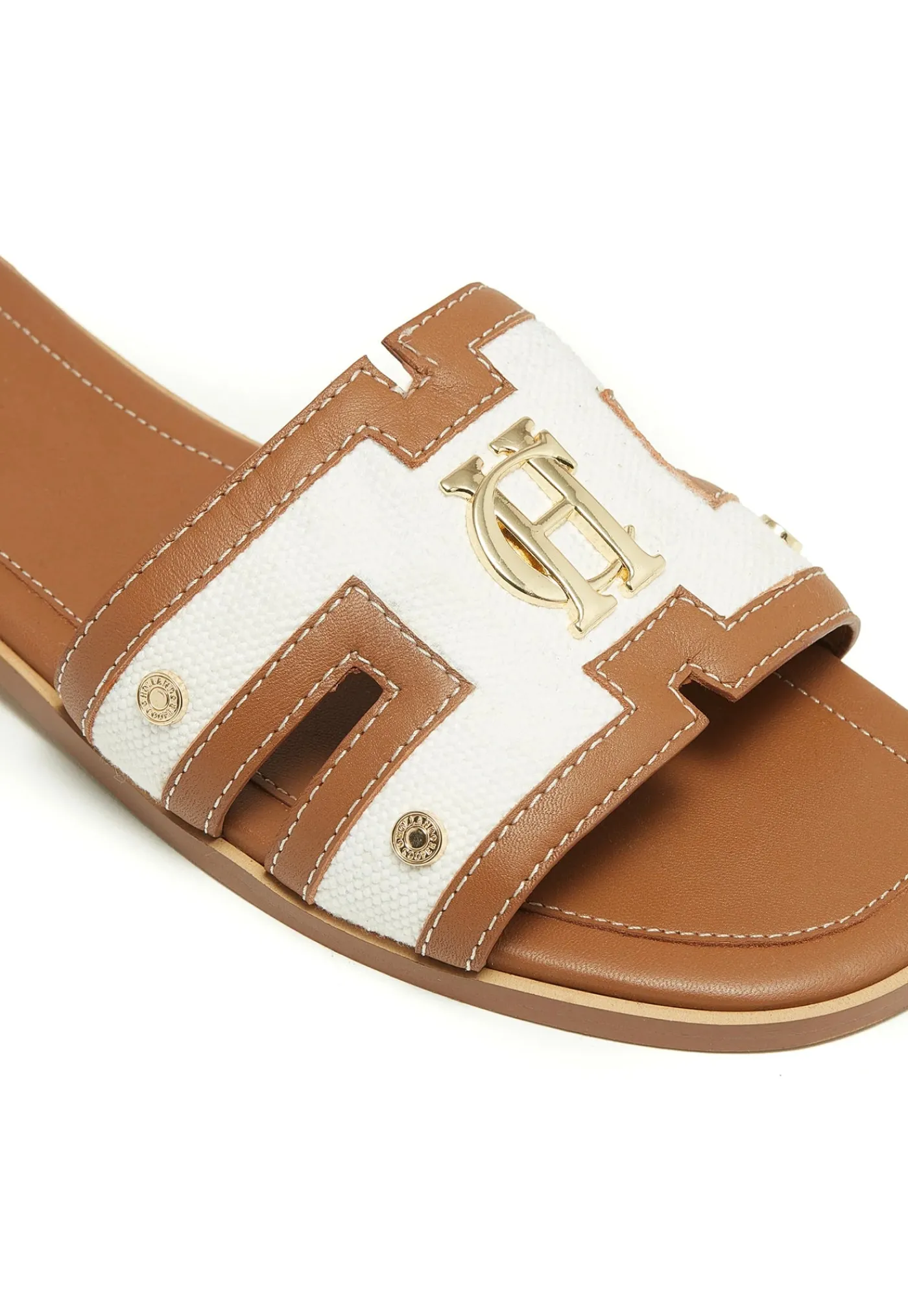 monogram_slides__tan_canv_4.webp Fashion Monogram Slides - Tan Canvas Women Footwear | Slides & Sandals