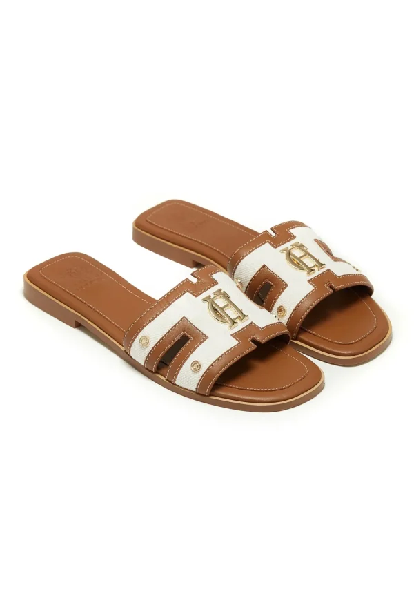 Fashion Monogram Slides - Tan Canvas Women Footwear | Slides & Sandals