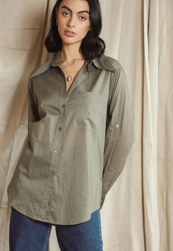 Sale My Gentleman Classic Shirt - Sage Cotton Voile Women Tops & Tees