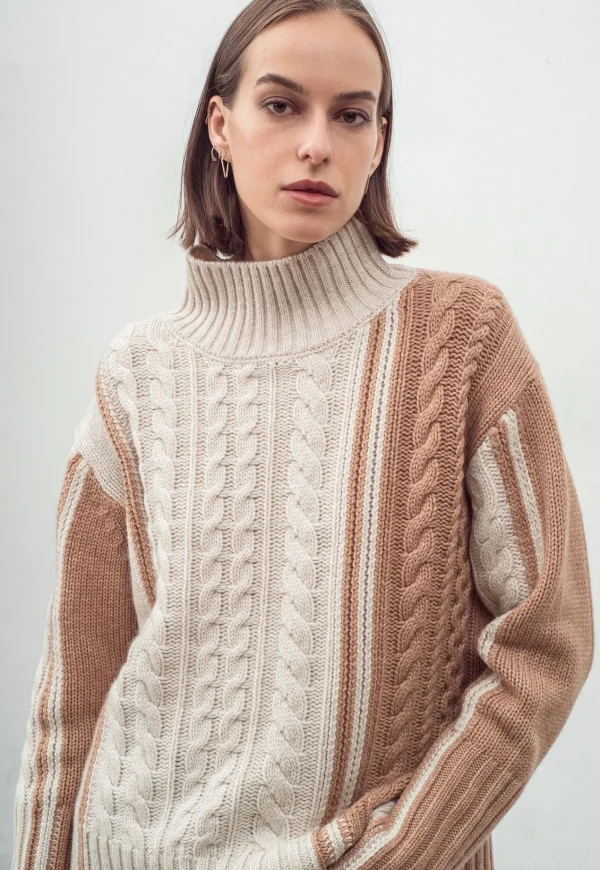 Sale N.324 Cashmere Blend Funnel Neck - Almond Women Knitwear
