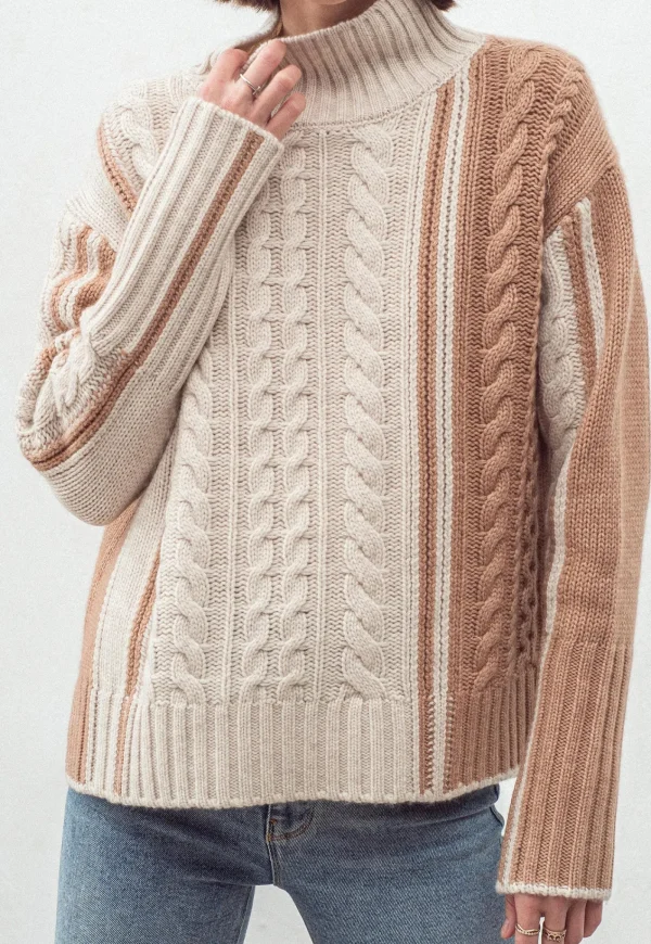 Sale N.324 Cashmere Blend Funnel Neck - Almond Women Knitwear