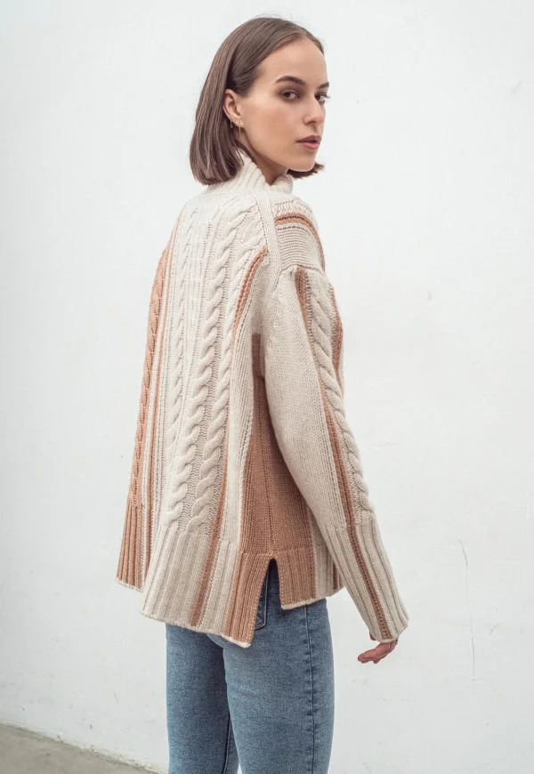 Sale N.324 Cashmere Blend Funnel Neck - Almond Women Knitwear
