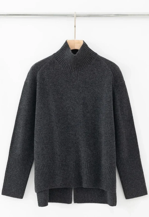 Discount N.121 Cashmere Blend Ribbed Funnel - Dark Marle Grey Women Knitwear