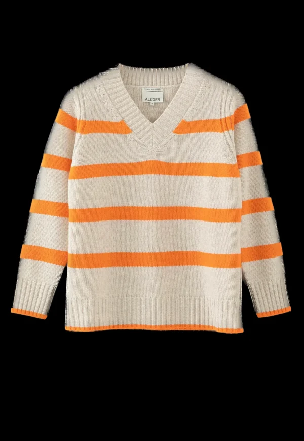 Outlet N.327 Cashmere Blend Stripe V Neck - Citrus Flash Women Knitwear