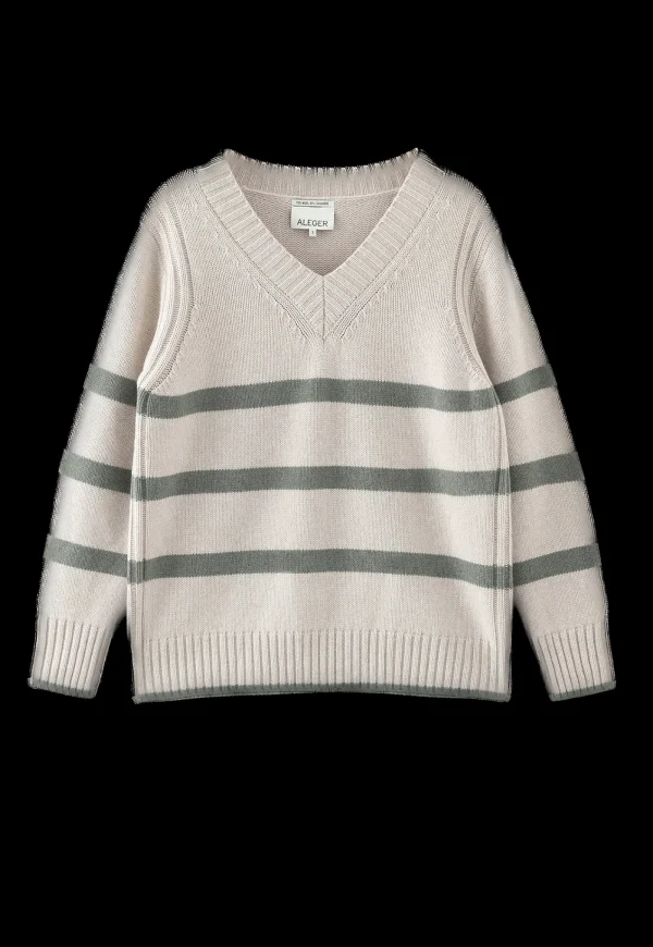 New N.327 Cashmere Blend Stripe V Neck - Woodland Women Knitwear