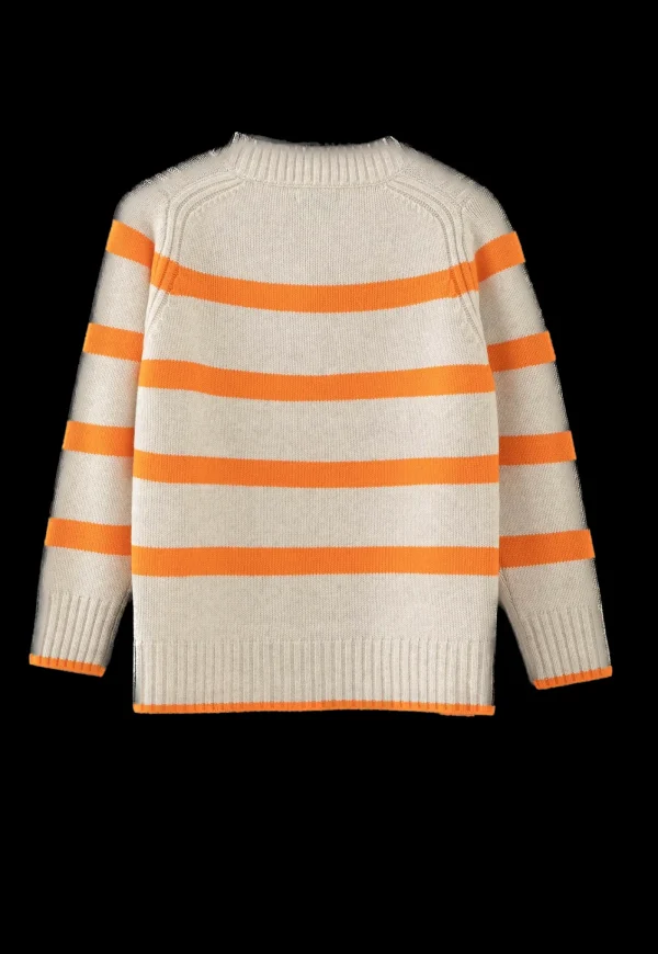 Outlet N.327 Cashmere Blend Stripe V Neck - Citrus Flash Women Knitwear