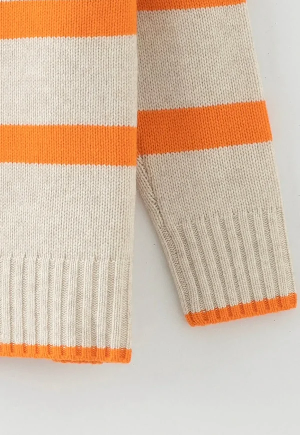 Outlet N.327 Cashmere Blend Stripe V Neck - Citrus Flash Women Knitwear