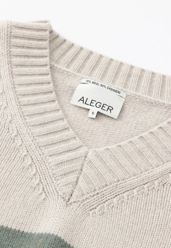 New N.327 Cashmere Blend Stripe V Neck - Woodland Women Knitwear