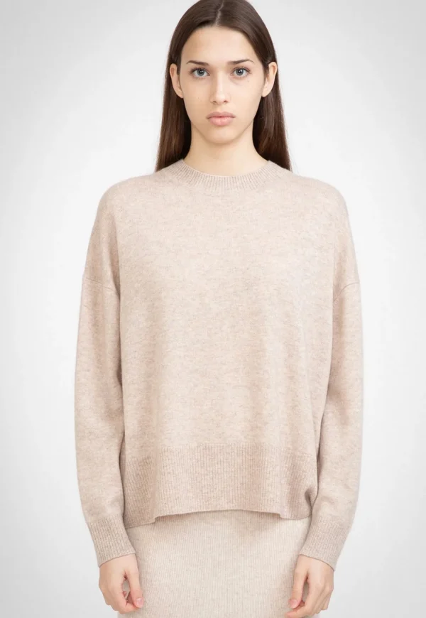 Hot N.39 Cashmere High Low Hem Crew - Champagne Women Knitwear