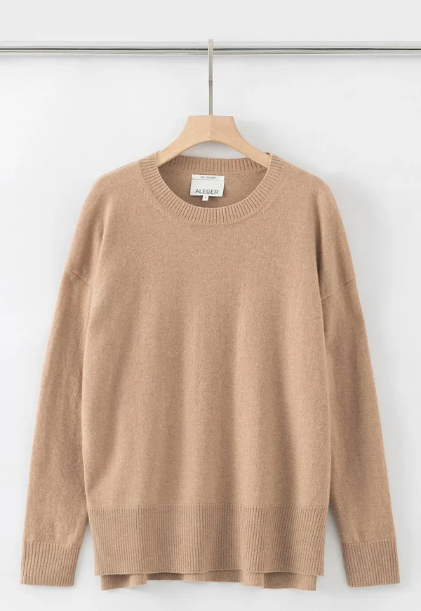 Outlet N.39 Cashmere High Low Hem Crew - Tan Women Knitwear