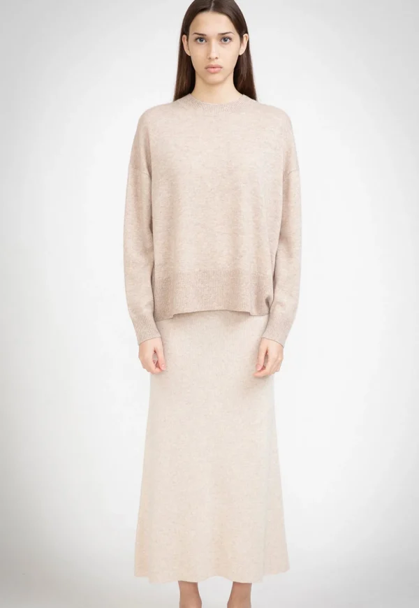 Hot N.39 Cashmere High Low Hem Crew - Champagne Women Knitwear