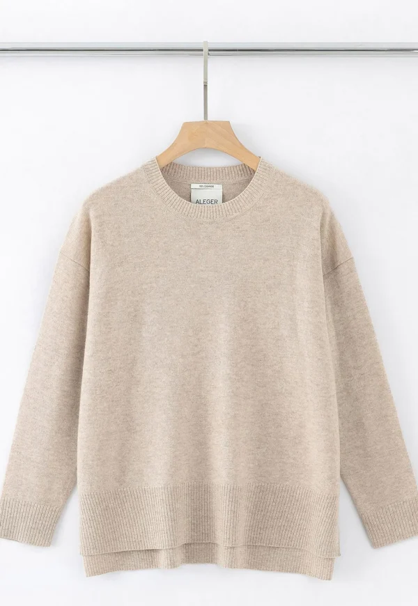 Hot N.39 Cashmere High Low Hem Crew - Champagne Women Knitwear